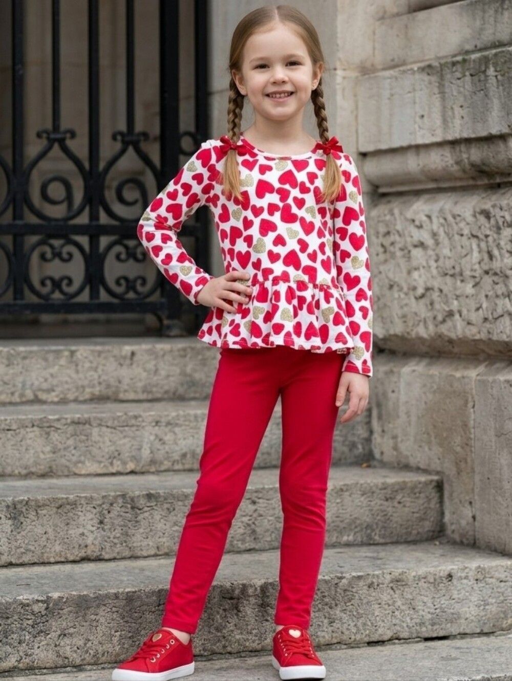 Tommy Bahama Girls 3T Heart Print Peplum Top & Red Leggings Outfit Matching Set